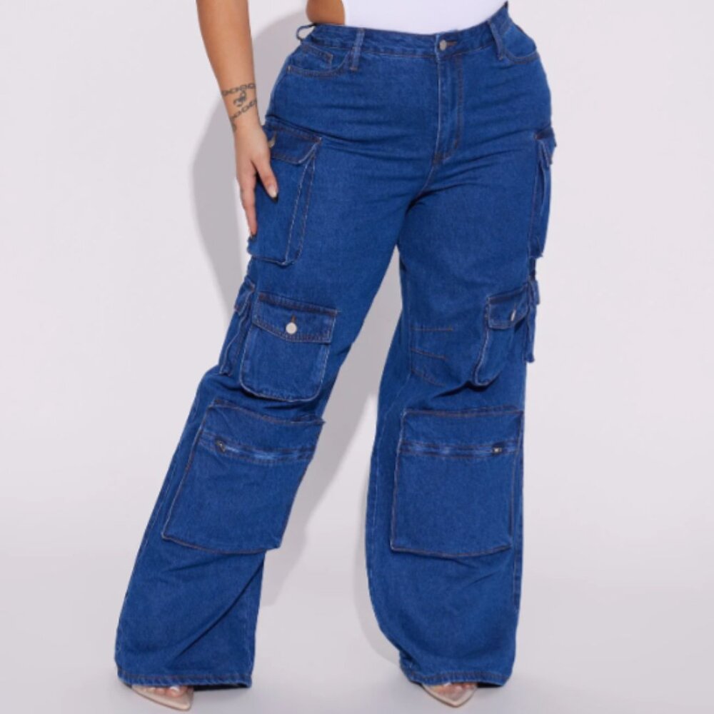 Fashion Nova High Rise Cargo Denim Jeans Plus Size 15